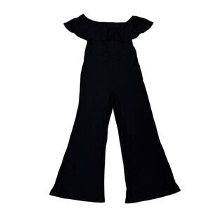 Amour Vert Black Off Shoulder Flare Leg Ribbed Capsule Jumpsuit Women's Medium